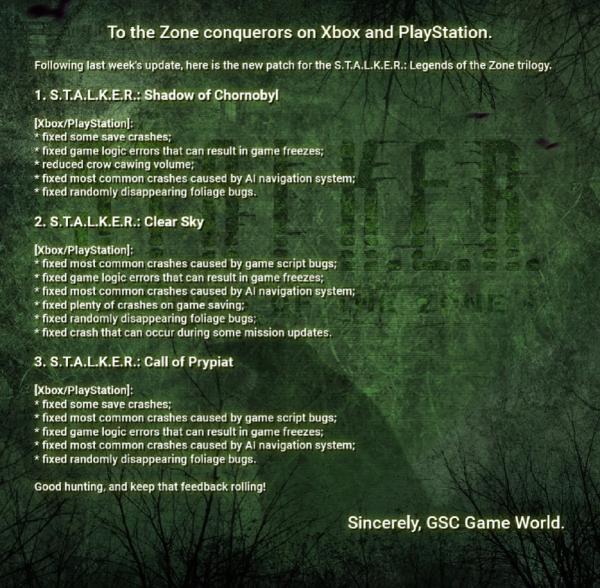 Трилогия STALKER Legends of the Zone получила новый патч на PlayStation и Xbox