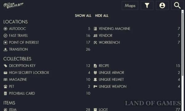 Интерактивная карта The Outer Worlds 2